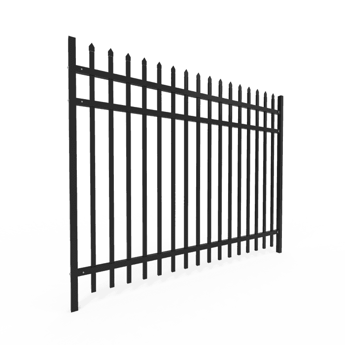 Black spear-top steel fence panel supplied by Metal Fencing Specialists